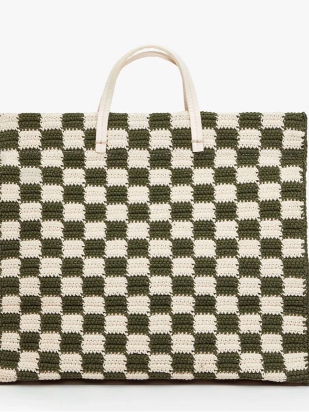 Clare V. Summer Simple Tote in Woven Checkerboard Olive & Cream - Picture 2 of 7